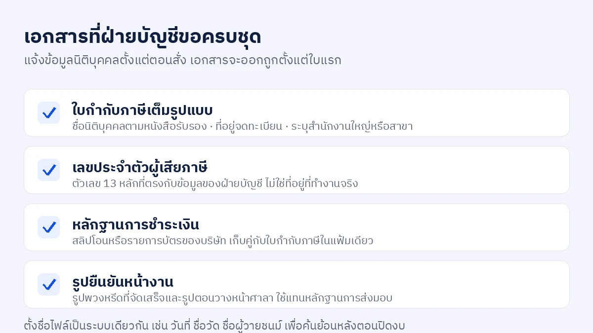 รายการเอกสารที่ฝ่ายบัญชีต้องใช้ประกอบการเบิกจ่ายค่าพวงหรีดในนามบริษัท